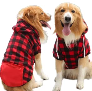 Dog Plaid Hoodie Large with Pocket Warm Weather Clothes Christmas Matching 3X-5X (Black, 5XL) Black - PawsPlanet Australia