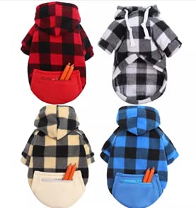 Dog Plaid Hoodie Large with Pocket Warm Weather Clothes Christmas Matching 3X-5X (Black, 5XL) Black - PawsPlanet Australia