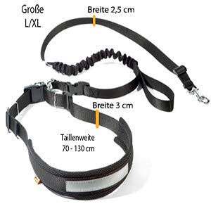 Dingo jogging belt 4 in 1 + dog leash with a shock absorber set L/XL belt: 3.0 x 70-130 cm dog leash: 2.5 x 120-150 cm black free hands for jogging, running 12779 L/XL (pack of 1) - PawsPlanet Australia