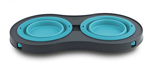 [Australia] - Dexas Popware for Pets Double Elevated Pet Feeder Small/1 Cup Capacity Bowls Gray/Blue 
