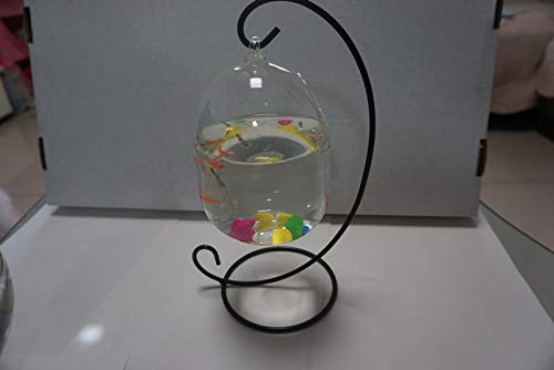 [Australia] - RuiyiF Desk Hanging Fish Tank Bowl with Stand, Small Table Top Glass Fish Bowl Mini Aquarium for Betta Fish Home Decor Black Stand 