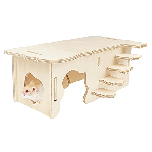 CAREUPET Hamster Wooden Houses with Steps, Hamster Hideout, Multi Chamber Room for Hamster Syrian Mice Gerbils Mouse Dwarf Small - PawsPlanet Australia