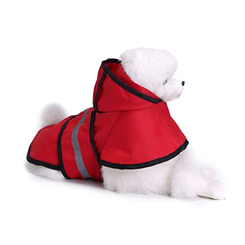 [Australia] - WarmHeaven Adjustable Pet Raincoat Reflective Dog Rain Poncho Jacket with Hood Waterproof Rain Slicker for Medium Large Breed Length:22.8in Chest:31.5" Neck:18.9" Easy On and Off Red 