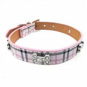 [Australia] - Lushpetz Tartan Plaid Dog Collar with Rhinestone Bones Available in Small, Medium & Large Sizes Pink Blue and Beige 