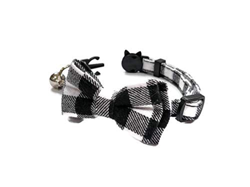 Luxury Cat Collars with Bow Tie and Bell | Safe Quick Release Breakaway Buckle | Zacal Cat Collars (Black and White) Black and White - PawsPlanet Australia