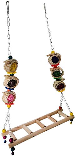 MUZIWIG Bird Swing Toy Parrrot Ladder rope Natural Wood Cage Toys For Small Parakeets,Finches Budgie,Macaws Parrots and Love (B) - PawsPlanet Australia