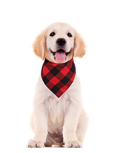 [Australia] - Lamphyface 4 Pcs Dog Bandana Christmas Pet Triangle Scarf Accessories Bibs Red Black Plaid Large 