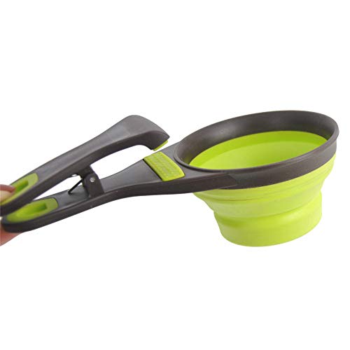 [Australia] - CatYou Pet Food Scoops Measuring Cup for Dog Cat Food Water, Set of 2 (1 Cup & 1/2 Cup Capacity), 3 in 1 Multi-Function Pet Collapsible Silicon Scoop Bowls Bag Clip 