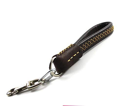 [Australia] - Guiding Star Brown Short Dog Leash Padded Handle Real Leather Sewn by Hand Dark Brown 