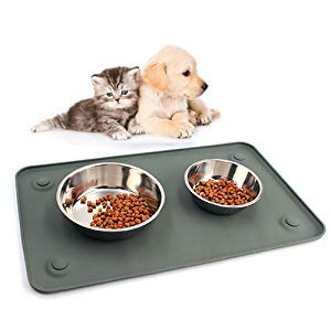 Dog Food Mat, Pet Feeding Mat with Strong Suction Cups - Silicone Waterproof Dog Mat (19x12 inches), Non-Slip Pet Bowl Mat for Protect Floor (Small, Grey) - PawsPlanet Australia