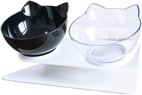 Legendog Cat Bowls, Cat Food Bowls Cat Bowls Tilted/Double Cat Bowl With Stand 15° Inclined Platform Cat Bowl, Non-Slip and Splash-Proof, Durable, Disassemble, Easy to Clean, for Cats and Small Dogs Black-white - PawsPlanet Australia