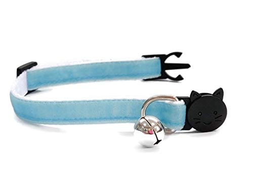 ZACAL Velvet Cat Collar/Kitten Collar with Bell | Safe Quick Release Breakaway Buckle | Adjustable to Fit Domestic Cats/Kittens (Select Appropriate Size) Cat Collars Baby Blue Velvet Kitten Collar (15cm - 23cm) - PawsPlanet Australia