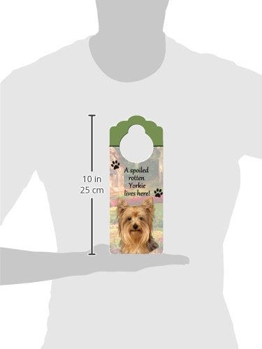 [Australia] - Yorkie Wood Sign "A Spoiled Rotten Yorkie Lives Here"with Artistic Photograph Measuring 10 by 4 Inches Can Be Hung On Doorknobs Or Anywhere In Home 