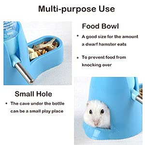 Newweic Small Animal Water Bottles 2 in 1 Free Standing Bottle with Stand and Food Bowl Cage Hanging Water Dispenser Suitable for Hamsters Bunny and Other Small Pets Rodents 80ml Blue - PawsPlanet Australia