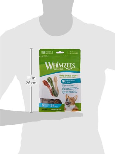WHIMZEES By Wellness Toothbrush, Natural Grain-Free Dental Care Snacks, Chew Sticks for Small Dogs, Pack of 24, Size S Adult S, 7 - 12kg 360g Bag Single - PawsPlanet Australia