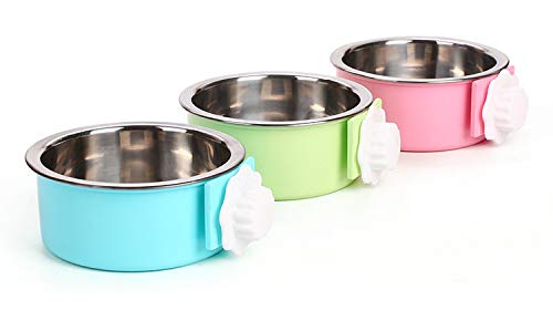 Tineer Stainless Steel Removable Hanging Dog Feeder Bowl,2in1 Pet Water Food Feeder Bowls Cage for Dog Cat and Other Animals (L, Blue) L - PawsPlanet Australia