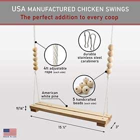 Chicken Swing Toy for Coop Natural Safe Wooden Accessories Handmade in USA! Large Durable Perch Ladder for Poultry Run Rooster Hens Chicks Pet Parrots Macaw Entertainment Stress Relief for Birds - PawsPlanet Australia