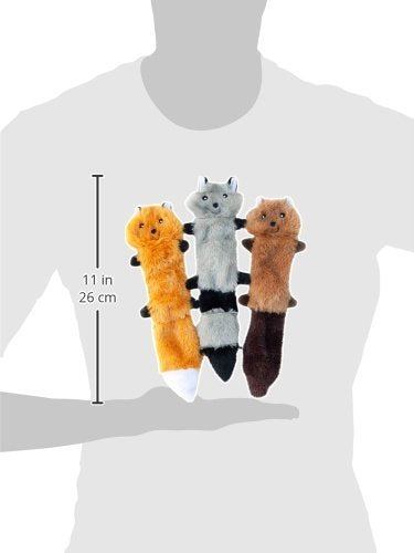 ZippyPaws - Skinny Peltz No Stuffing Squeaky Plush Dog Toy, Fox, Raccoon, and Squirrel 11 Inch (3 Pack) - PawsPlanet Australia