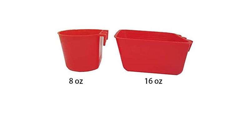 ORIBUKI Cage Cups Birds Feeders Seed Bowl, Chicken Feeding Watering Dish, Rabbit Water Food Hanging Wire Cages Box, 8oz/16oz Coop Cups for Pet Parrot Parakeet Gamefowl Poultry Pigeon 5PCS Large Red - PawsPlanet Australia