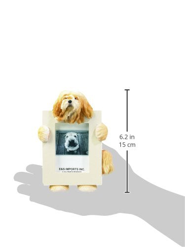 [Australia] - Lhasa Apso Picture Frame Holds Your Favorite 2.5 by 3.5 Inch Photo, Hand Painted Realistic Looking Lhasa Apso Stands 6 Inches Tall Holding Beautifully Crafted Frame, Unique and Special Lhasa Apso Gifts for Lhasa Apso Owners 