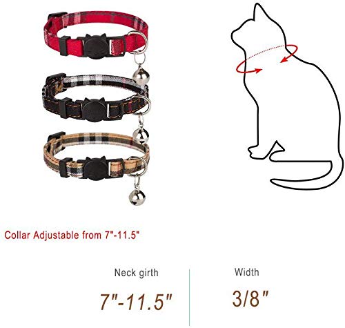 [Australia] - Cholegift Kitty 3 pcs Plaid Collar with Bell-Fit Cats, Classical Plaid, Breakaway Adjustable Collar Pink,Beige,Blue 