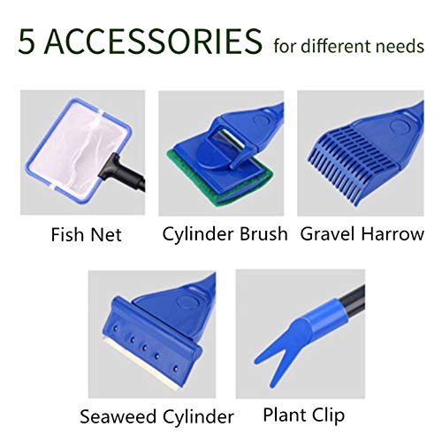 [Australia] - Yosoo 5 in 1 Aquarium Fish Tank Cleaning Tool Set Cleaner Clean Brush Fish Net + Rake + Scraper + Fork + Sponge 