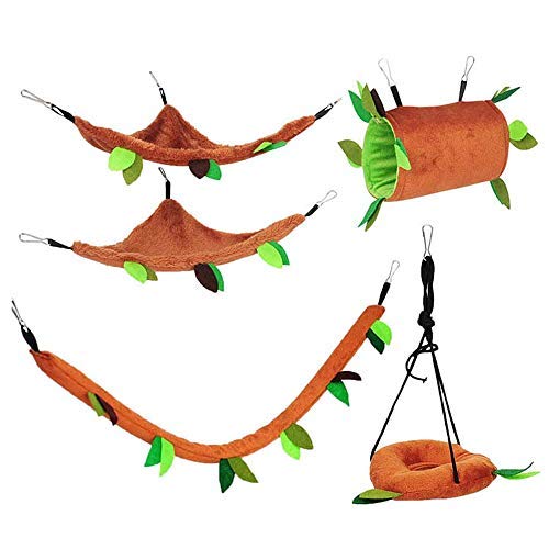 Aulufft Hamster Hammock, 5Pcs Hamster Sleeping Nest Hanging Tunnel and Swing for Sugar Glider Squirrel Playing Sleeping,Sugar Glider Toys Hamster Swing,Jungle Set Plush Warm Beds for Animal - PawsPlanet Australia
