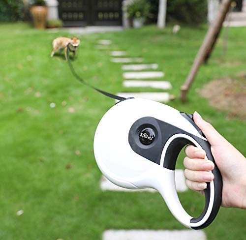 [Australia] - Hisportbon Retractable Dog Leash, Heavy-Duty pet Walking Belt with Non-Slip Handle, 16-Foot high-Strength Nylon Belt, one-Hand Brake, Pause, Lock White and black 