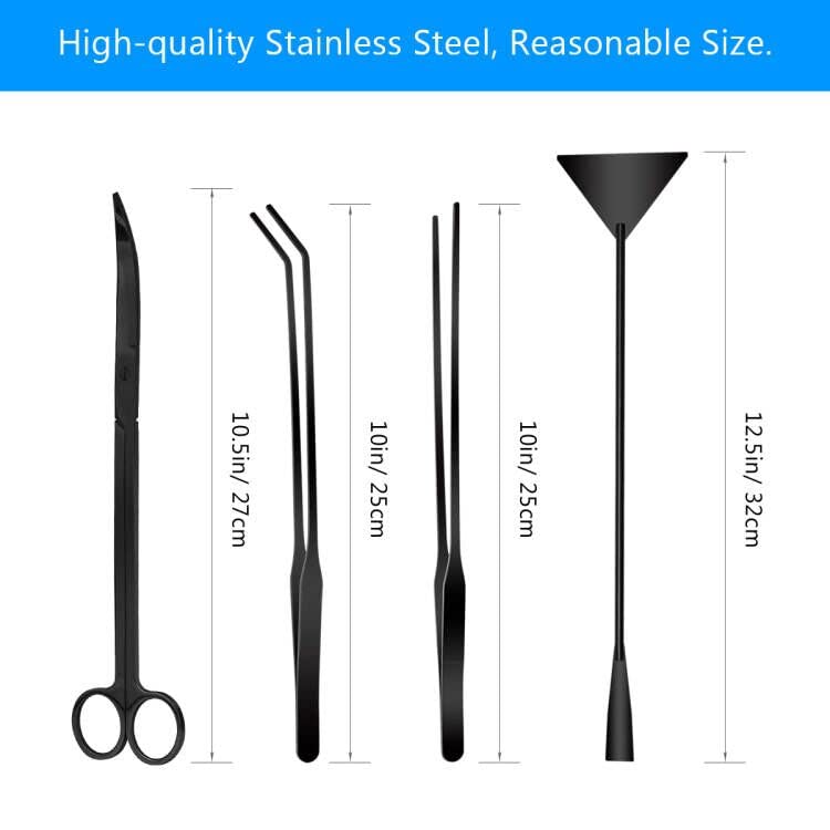 Liveek Aquarium Aquascape Tools Kit, 4 in 1 Anti-Rust Aquatic Plant Aquascaping Tool Stainless Steel Tweezers Scissors Spatula for Aquarium Tank Clean Fish Tank Aquascape Tools Sets 12.5in Black - PawsPlanet Australia