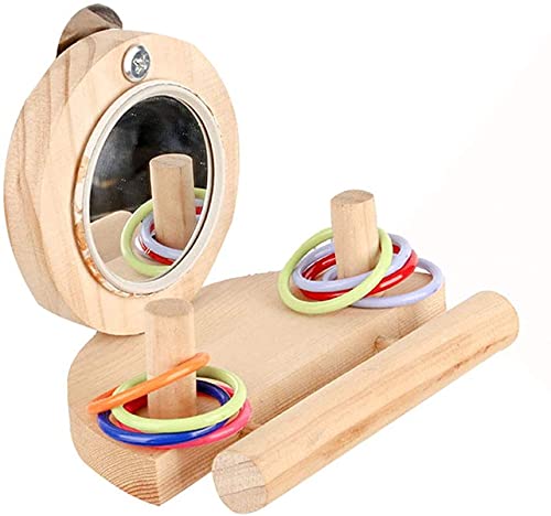 Bird Stand Perch with Mirror, Wooden Birdcage Parrot Chicken Tabletop Play Toys, Colorful Stacking Rings Intelligence Training Puzzle Toys, Chew Toys for Budgie Parakeet Lovebirds Finch Canaries - PawsPlanet Australia
