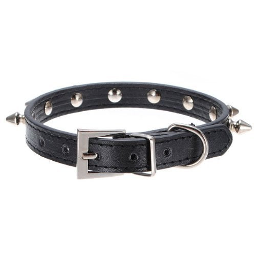 [Australia] - Dog Kingdom Pu Leather One Row Studded Spiked Adjustable Dog Collar XS Black 