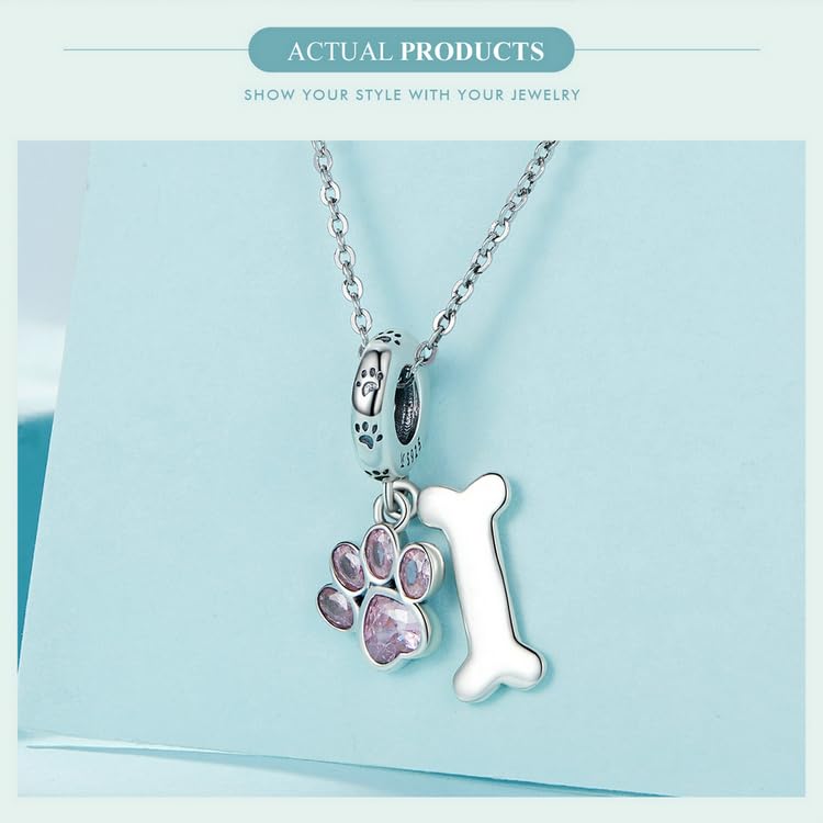 Rowibote 925 Sterling Silver Dachshund Teddy Dog Charm I Love My Pet Dog Paw Bone Print Bead Pendant Dog Memorial Gifts fit European Bracelet and Necklace for Women Girl Christmas Birthday Gift - PawsPlanet Australia