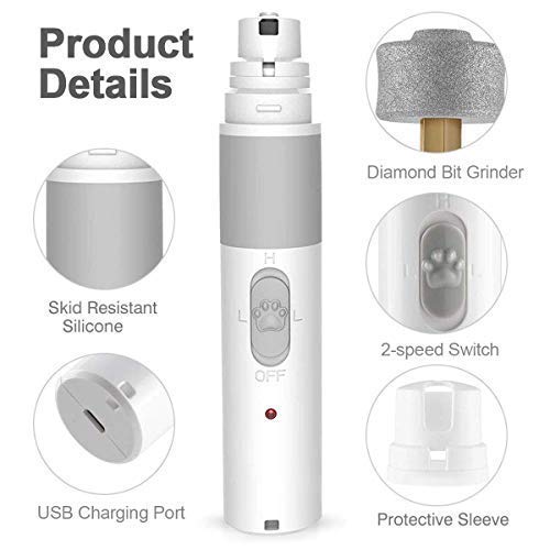 Denformy Dog Nail Grinder,Electric Rechargeable Pet Nail Trimmer,Upgraded Extra Powerful, 2-Speed Version for Small and Medium Size of Pets (Medium, White) - PawsPlanet Australia