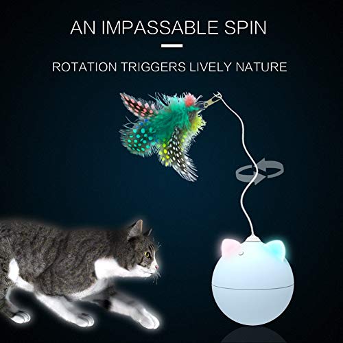 [Australia] - YSCEN Automatic Cat/Dog Toy, Pet Feathers cat Toys, Smart Feathers Cat Toys Interactive Ball, 360 Degree Automatic Irregular Rotation, Colorful Lanterns Amuse Cats, Pet Toy Replaceable Rotating Head blue 