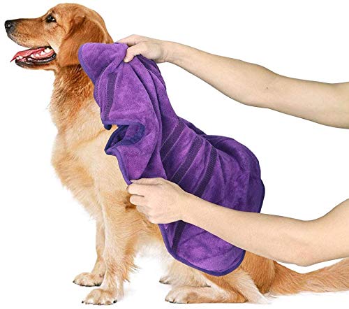 CENGYIUK Super Absorbent Doggy Bath Towel,Microfibre Pet Bath Towel,Dog towels absorbent with Adjustable Strap, Quick Drying Pet Bath Towel(XL:65-78cm, Purple) XL:65-78cm - PawsPlanet Australia