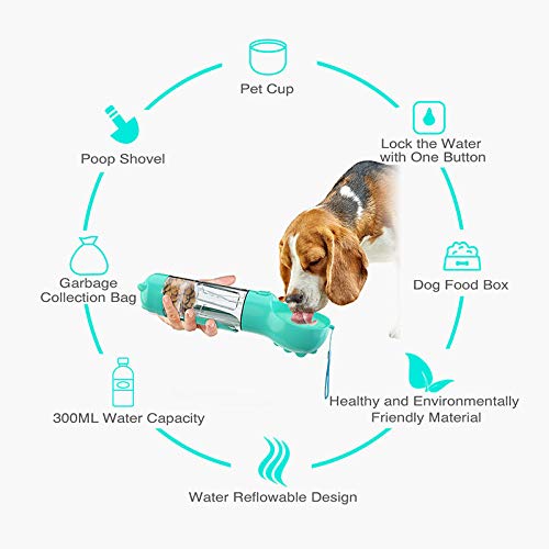 Portable Dog Travel Water Bottle，Multifunctional Pet Water Dispenser with Food Container Bowl and Garbage Bag for Drinking,Eating and Walking，Suitable for Dogs and Cats. - PawsPlanet Australia