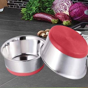 Shapes Bow-Wow Carina Full Silicon Bonded Base Pet Bowl - Food Safe Pet Bowl for Feeding Dinner Watering - Smooth Finish, Easy to Clean & Rust Resistant - 0.5 Quart - Red - Set of 2 - PawsPlanet Australia