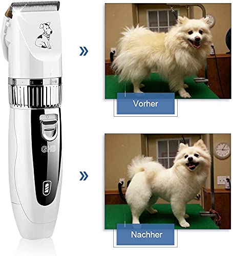 GHB Pet Hair Trimmer Dog Clipper Dog Clipper Dog Cat Pet Timmer with Dog Scissors 6 Attachments and 2 Rechargeable Batteries - PawsPlanet Australia