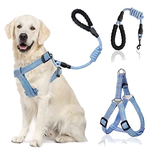 Custom Adjustable Pet Dog Leash and Harness Set No Pull No Choke Breathable Dog Chest Strap for Small & Medium Blue - PawsPlanet Australia