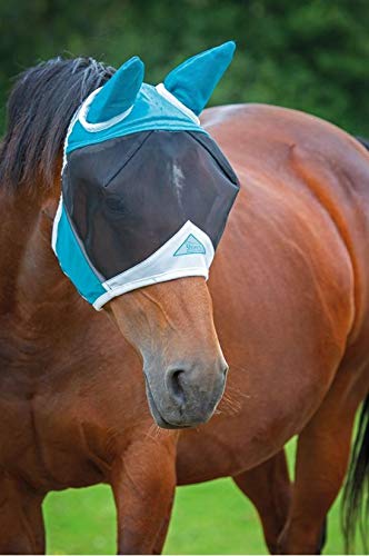 Shires Fine Mesh Fly Mask With Ears - Teal Small Pony - PawsPlanet Australia