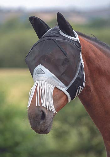 Shires Fine Mesh Fly Mask with Nose Fringe - Black Small Pony - PawsPlanet Australia