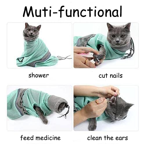 Detachable Cat Shower Net Cat Cleaning Bag Breathable Cat Grooming Bag Anti-Bite and Anti-Scratch Cat Puppy Cleaning Shower Bag for Bathing Nail Trimming Feeding green - PawsPlanet Australia