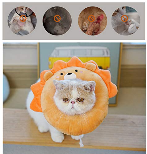 ASFINS Cat Recovery Collars, Plush Pet Protective Collar Cat Elizabethan Collar, Adjustable Anti-Bite Cover for Wound Healing Protection, Neck Circumference 16-30CM, Cute Lion Pattern (M) - PawsPlanet Australia