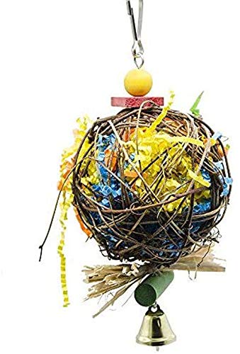 Wonninek 2 Pack Bird Chewing Toy Natural Rattan Ball Come with Paper Strips Foraging Shredder Toy Parrot Cage Hanging Bell Toy for Parrot Budgie Parakeet Cockatiel - PawsPlanet Australia