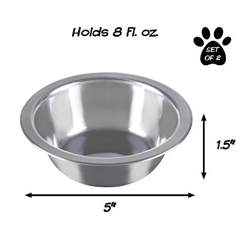 Stainless Steel Hanging Pet Bowls for Dogs and Cats Collection- Cage, Kennel, and Crate Feeder Dish for Food and Water- Set of 2, By PETMAKER 8 oz - PawsPlanet Australia