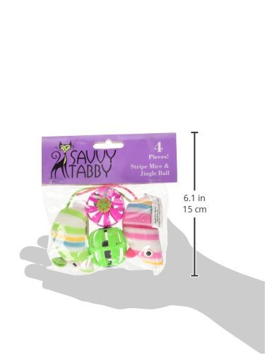 [Australia] - SAVVY TABBY Striped Mice and Jingle Balls Cat Toys, 4-Packs 
