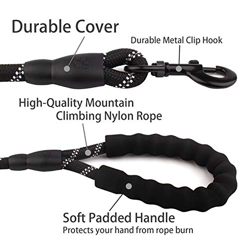 [Australia] - Black Trasen Pet Strong Dog Leash 5ft Long with Comfortable Padded Handle, Reflective Stripes. Heavy Duty Training Durable Nylon Rope Leashes for Small Medium Large 