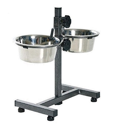 King International Super Dog Adjustment Feeding Stand U Type with 2 Bowls H-Base Double Bowl Stand Two Stainless Steel Removable Bowls - PawsPlanet Australia