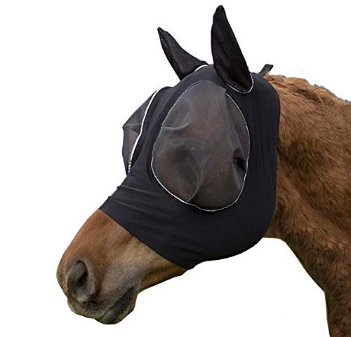 Derby Originals Reflective Bug Eye Lycra Fly Mask with One Year Warranty Black Small (Pony) - PawsPlanet Australia