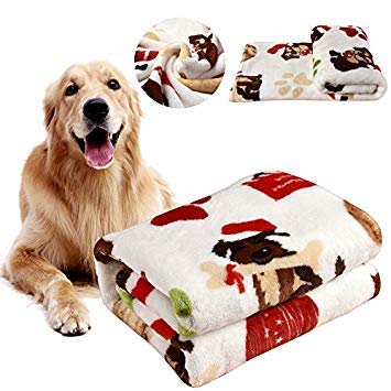 [Australia] - kiwitatá Puppy Dog Blanket Warm Dog Cat Fleece Sleep Blankets Pet Mat Bed Cover with Paw Print Soft for Kitties Puppies and All Small Animals Large White 